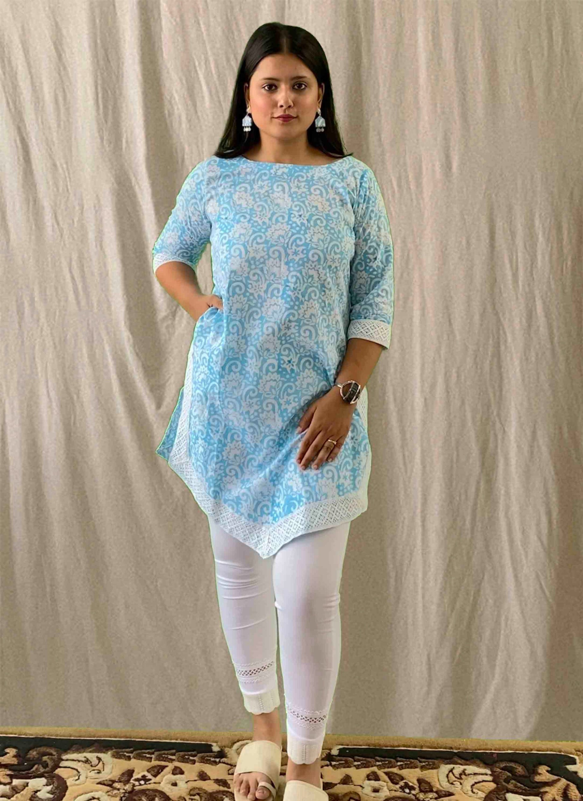 Blue Handblock Cotton Kurti