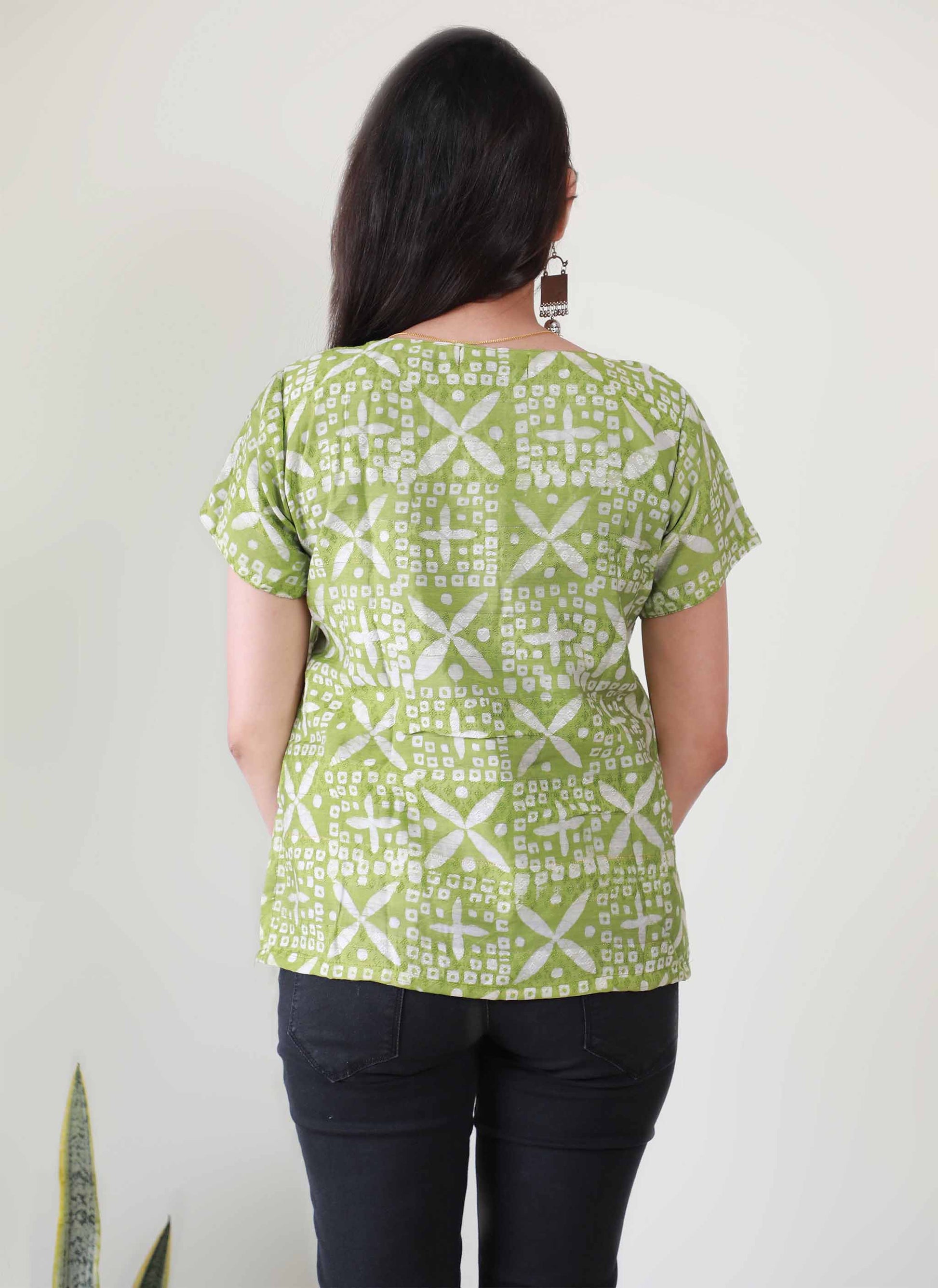 Green Jacquard Cotton Short Top