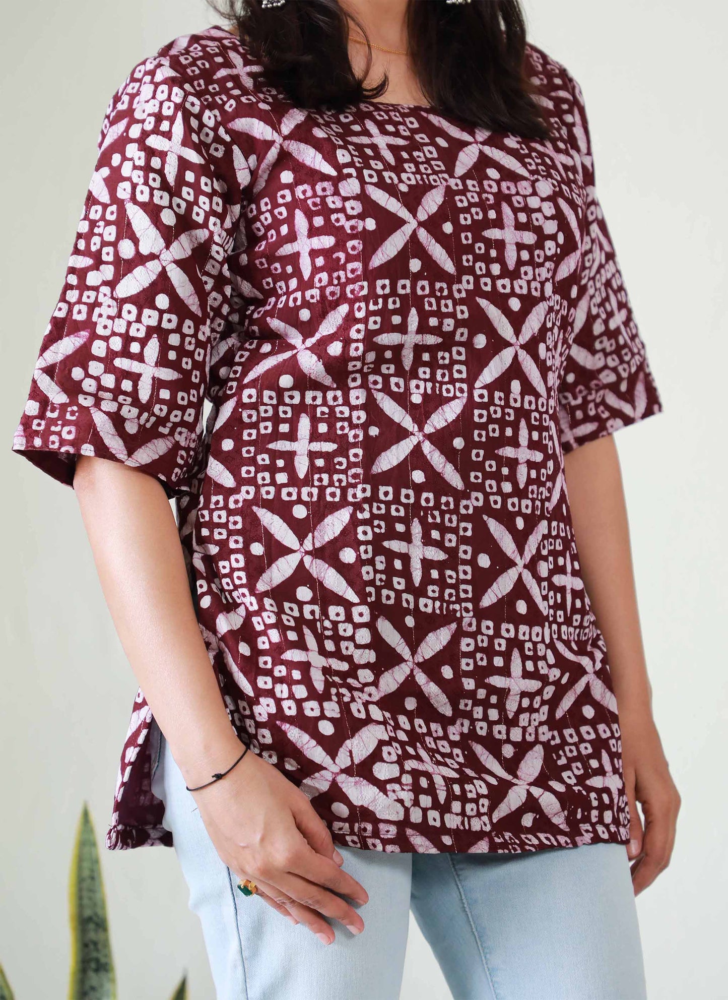 Wine Cotton Short Top