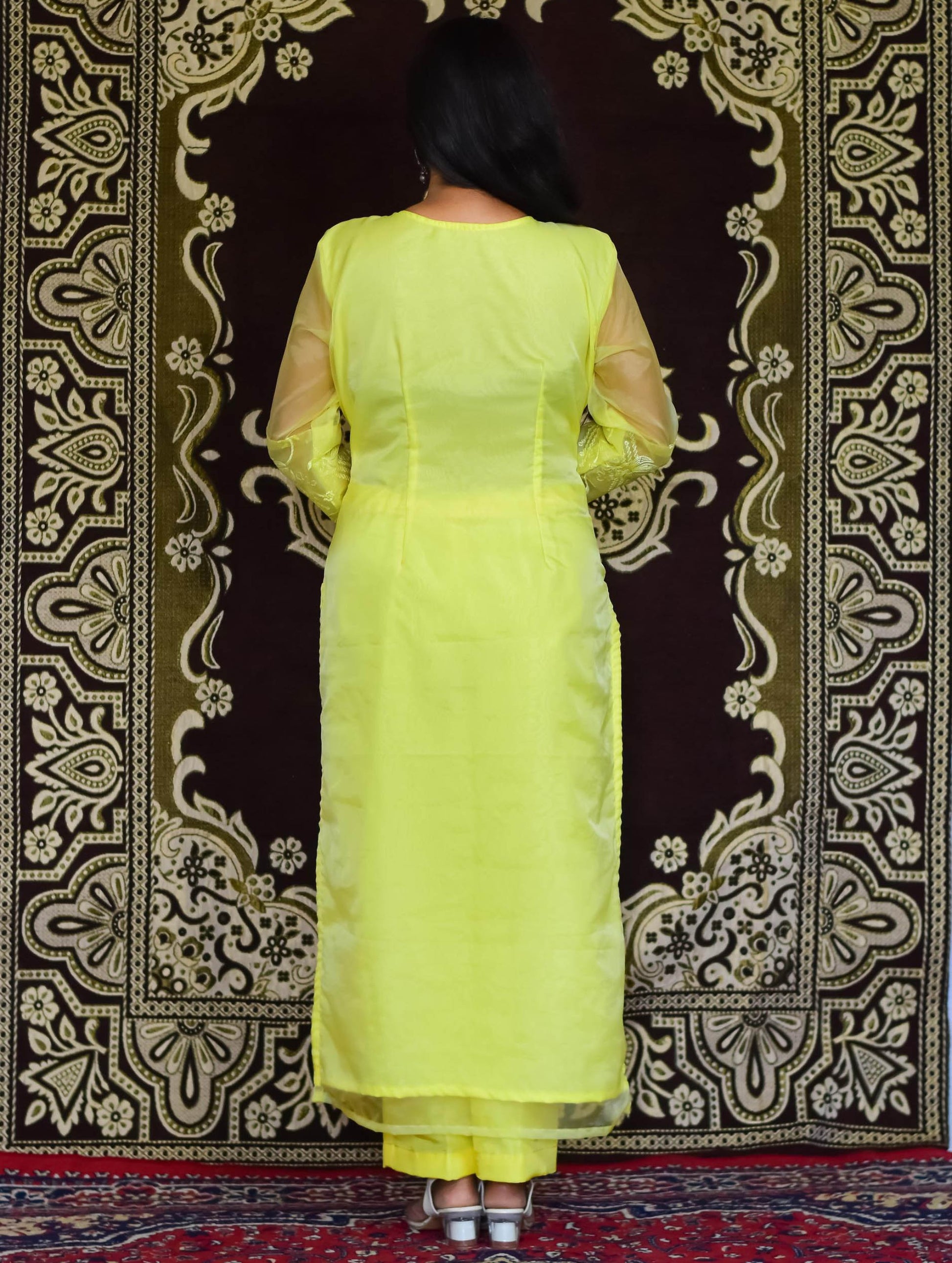 Yellow Organza Kurti Set