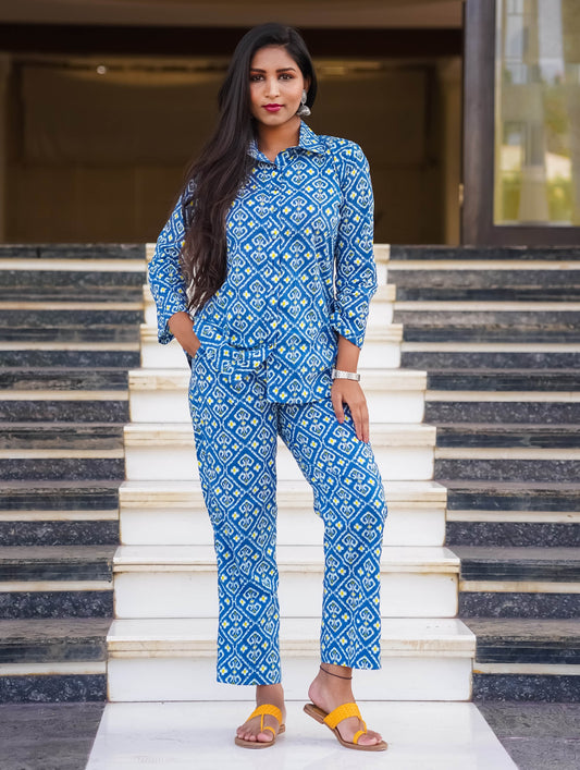 Blue Cotton Printed Co Ord Set