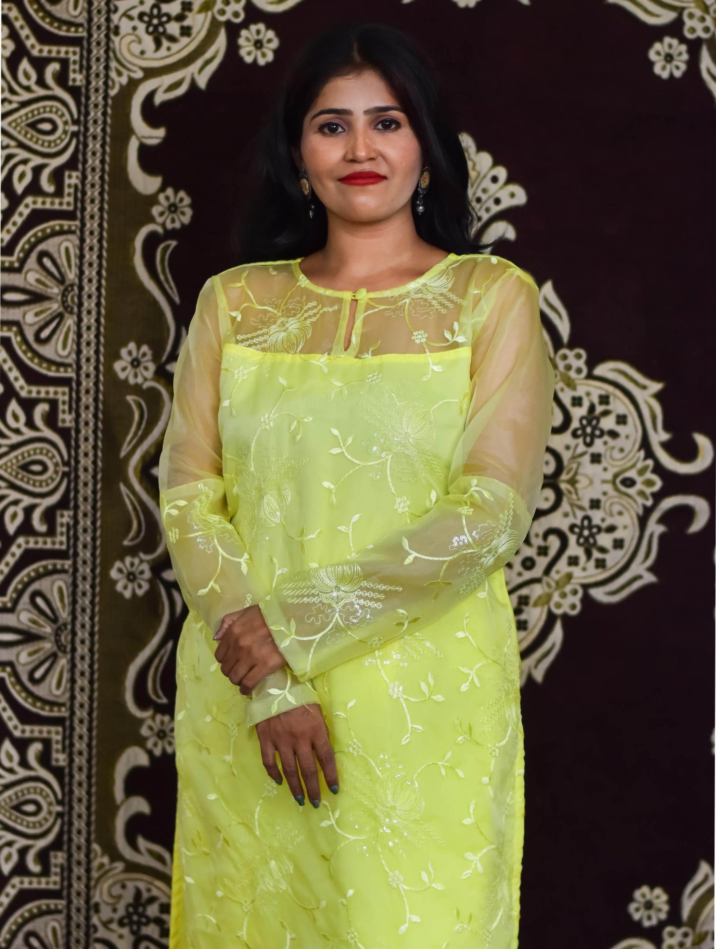 Yellow Organza Kurti Set