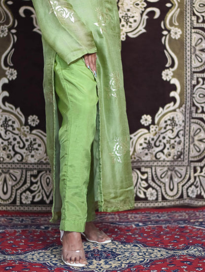 Green Jute Party Wear Kurti Set