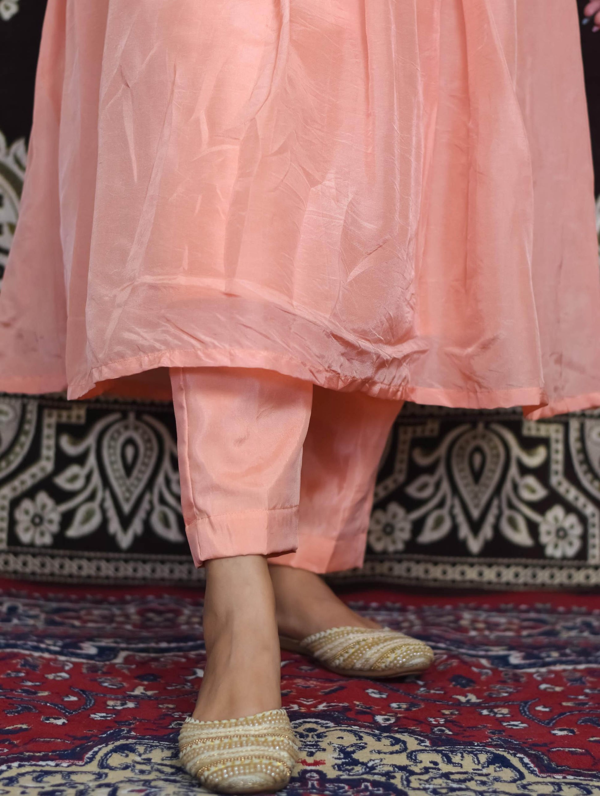 Peach Gota Upada Silk Anarkali Set