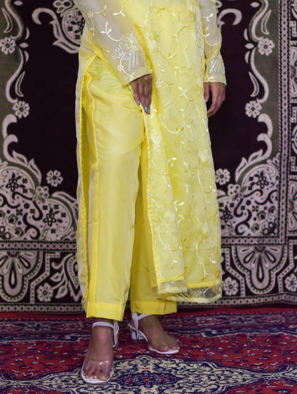 Yellow Organza Kurti Set