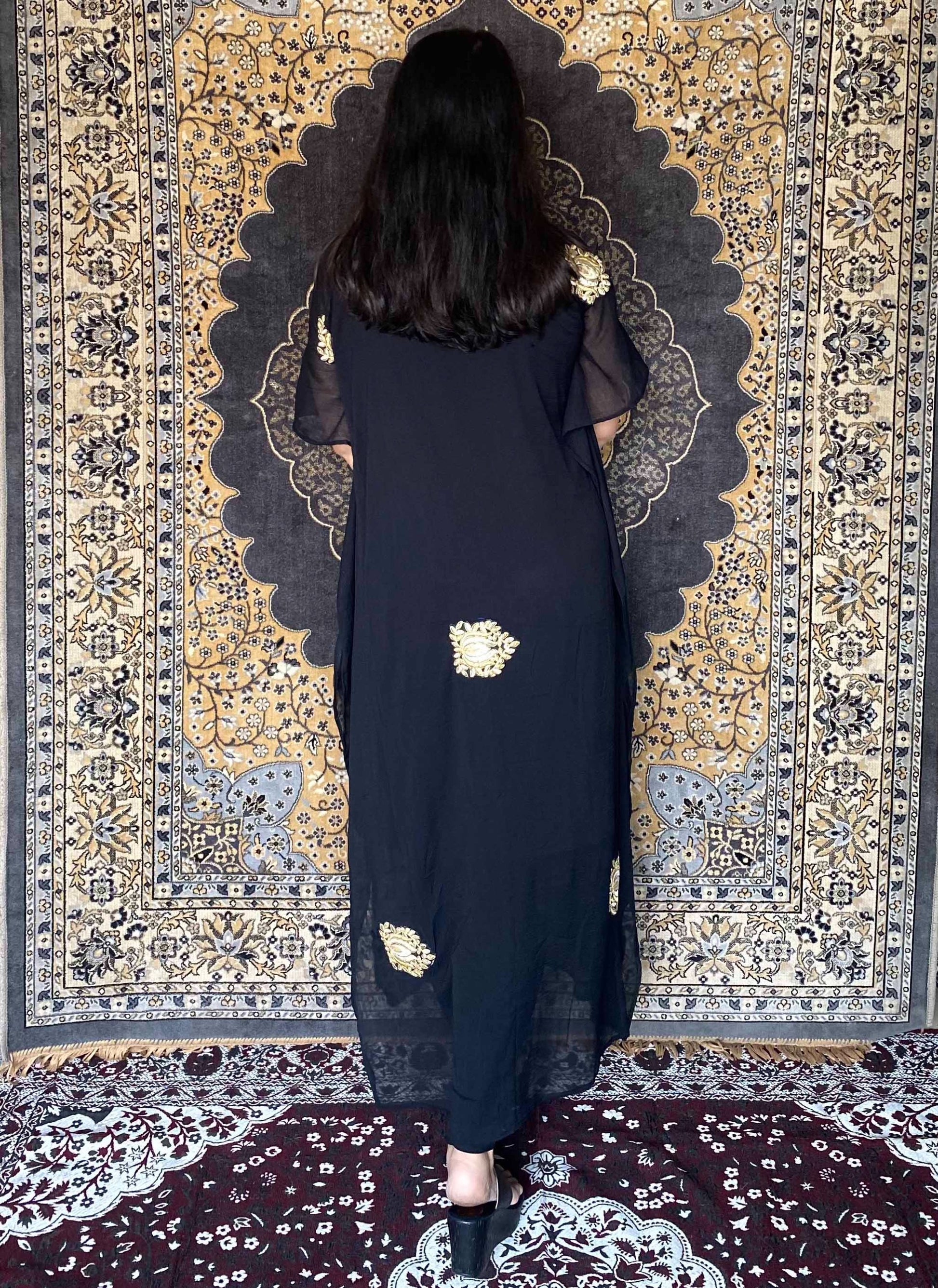 Black Chiffon Kaftan for Wedding Wear