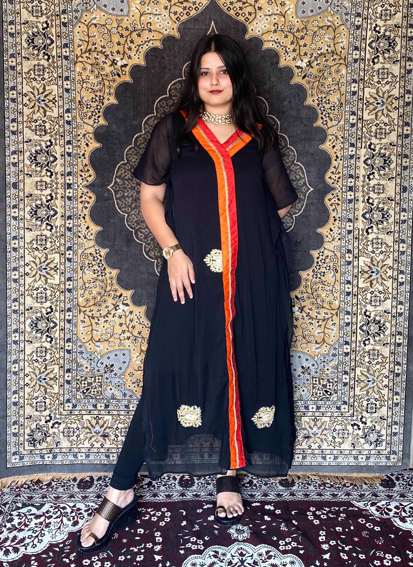 Black Chiffon Kaftan for Wedding Wear