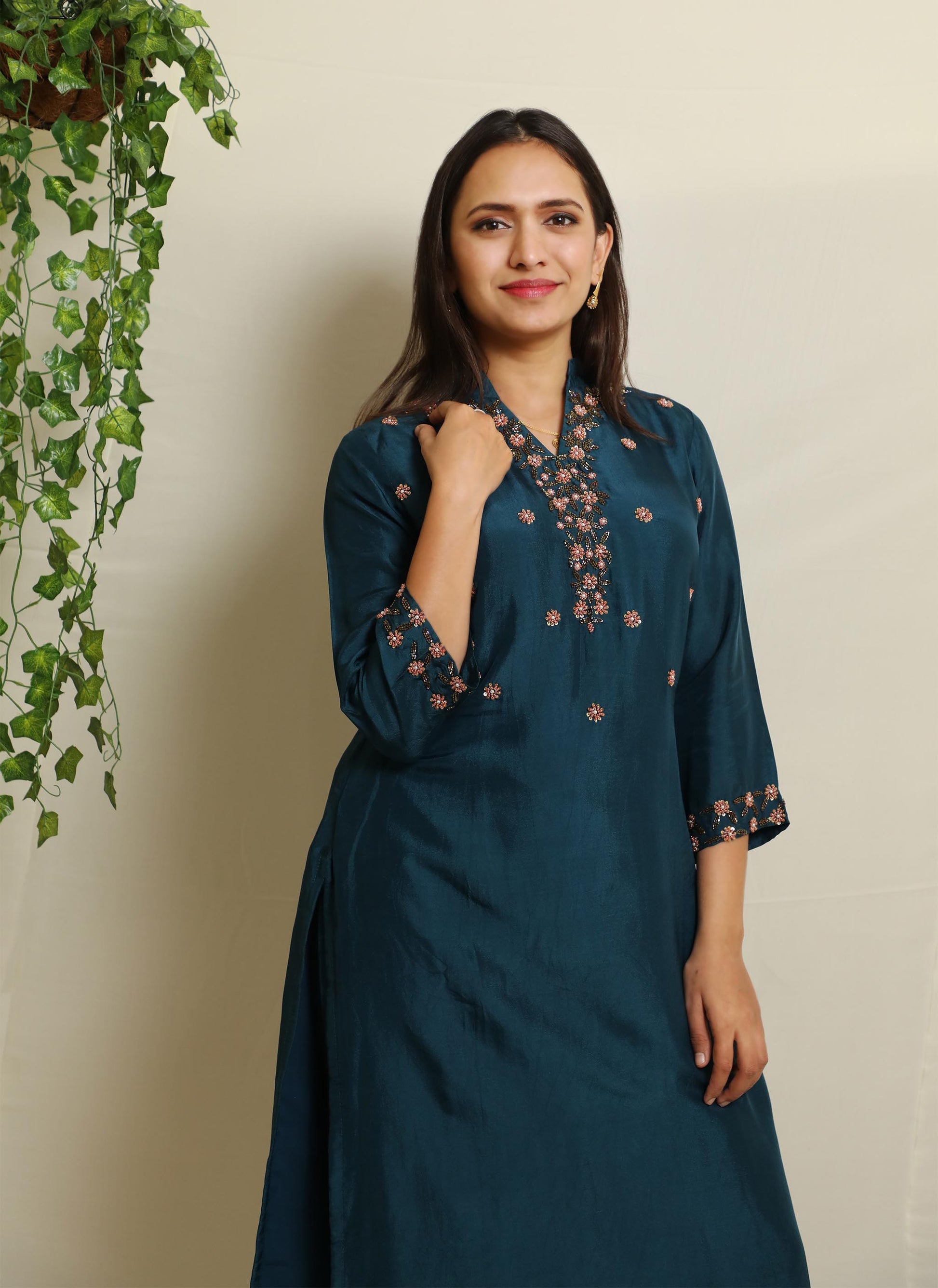 Blue Upada Silk Handwork Kurta Set