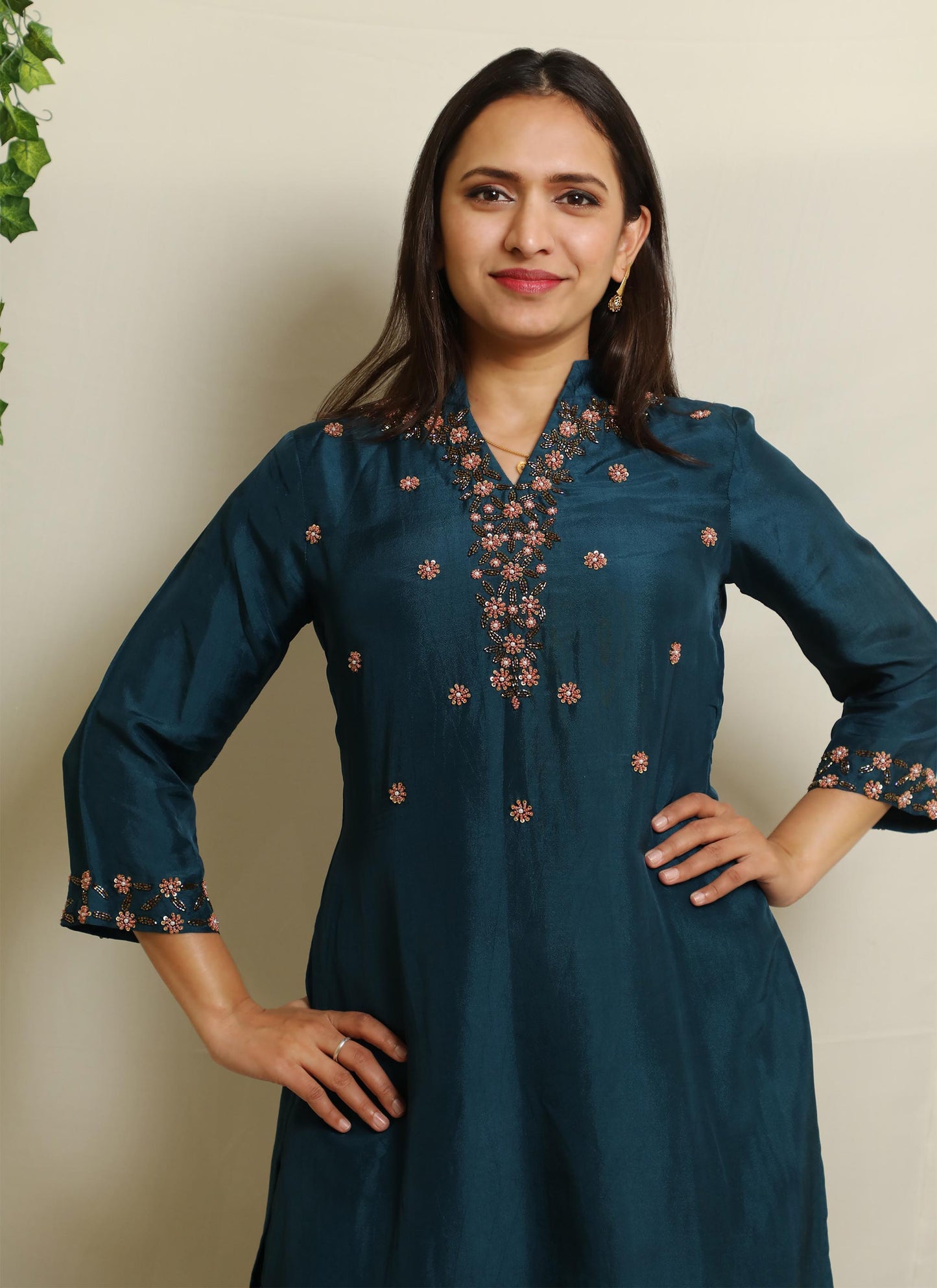 Blue Upada Silk Handwork Kurta Set