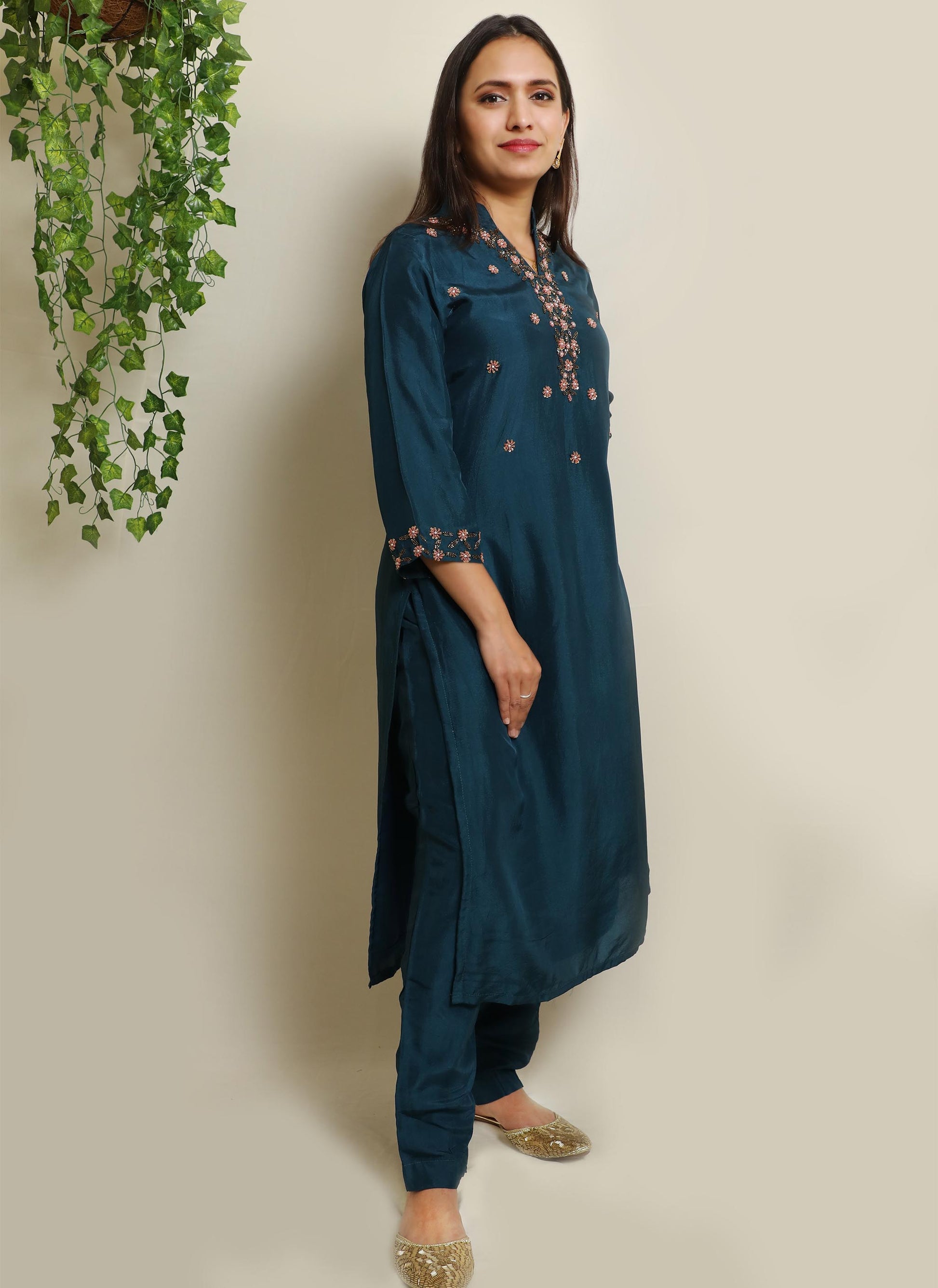 Blue Upada Silk Handwork Kurta Set