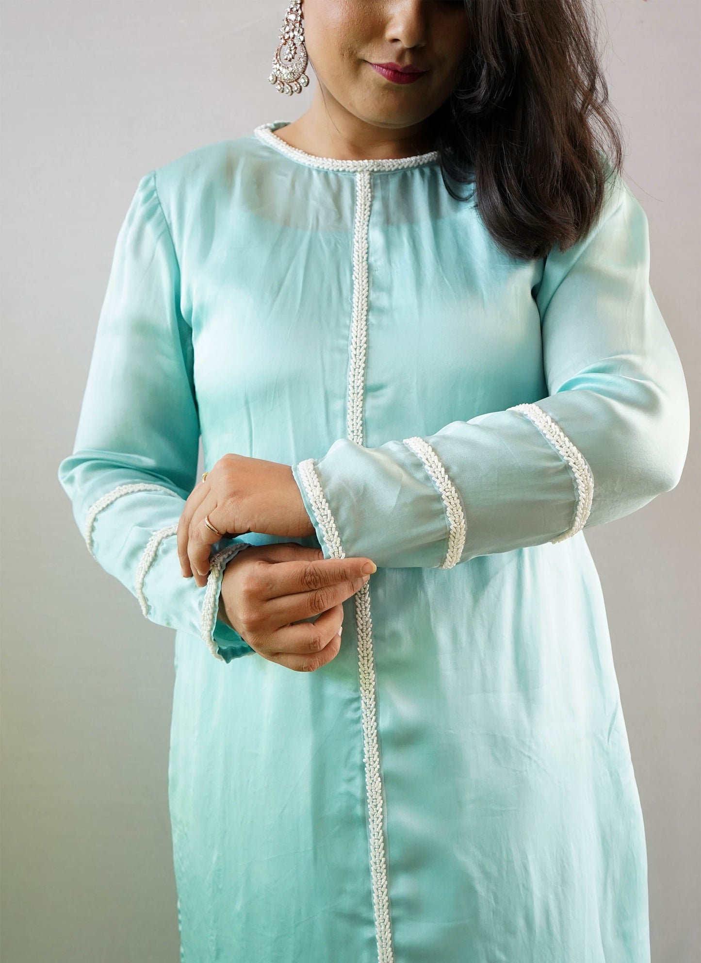 Blue Kurti Front Neck Design