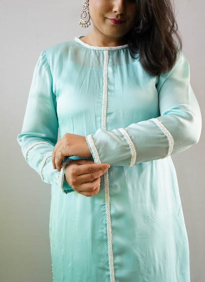 Blue Kurti Front Neck Design