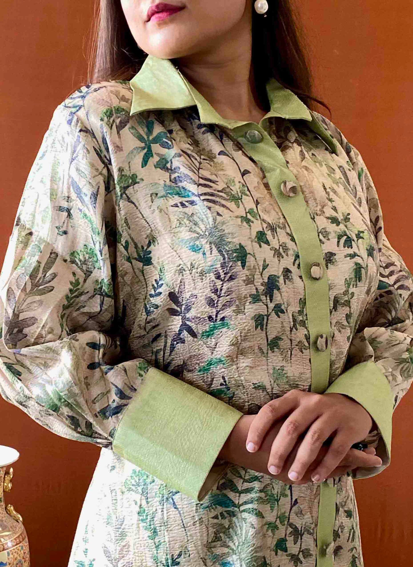 Saumya - Green Floral Crush Cotton Kurta for Women