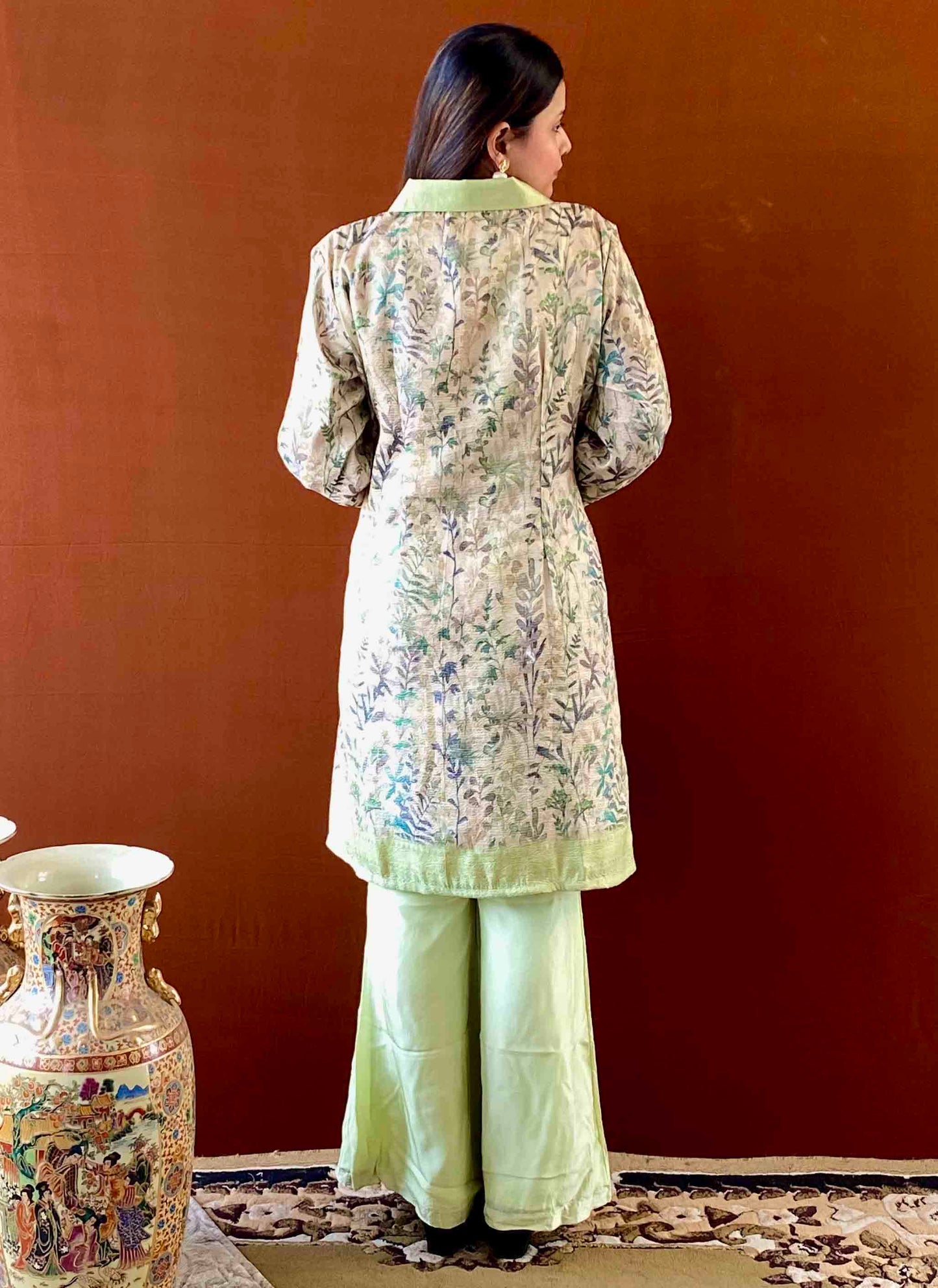Saumya - Green Floral Crush Cotton Kurta for Women