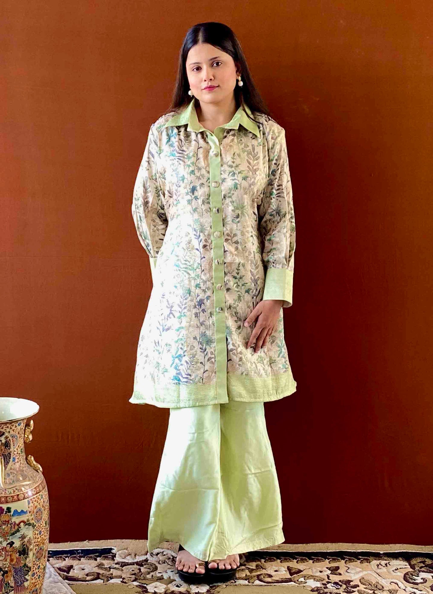 Saumya - Green Floral Crush Cotton Kurta for Women