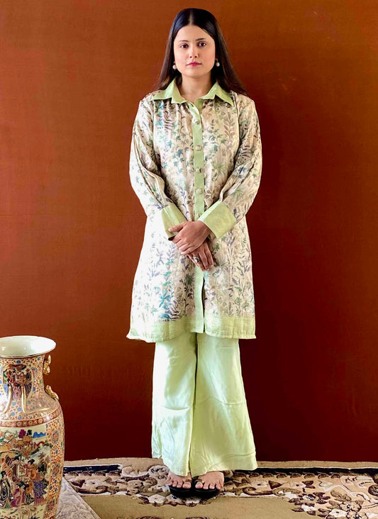 Saumya - Green Floral Crush Cotton Kurta for Women
