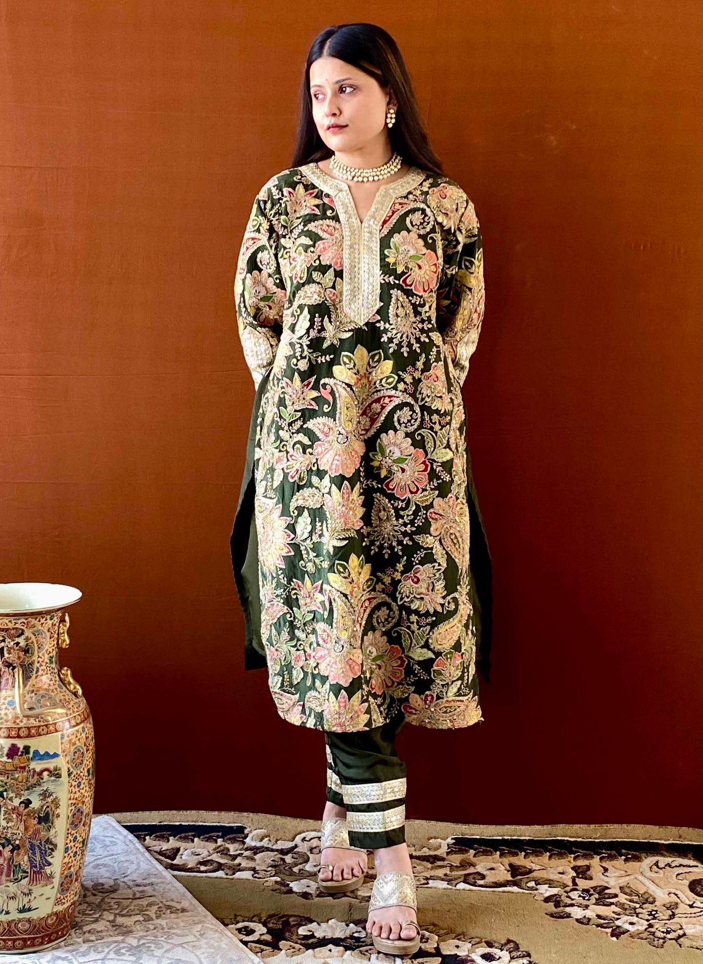 Ziva - Green Floral Kurti Set with Dupatta
