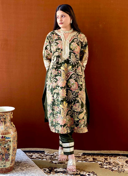 Ziva - Green Floral Kurti Set with Dupatta