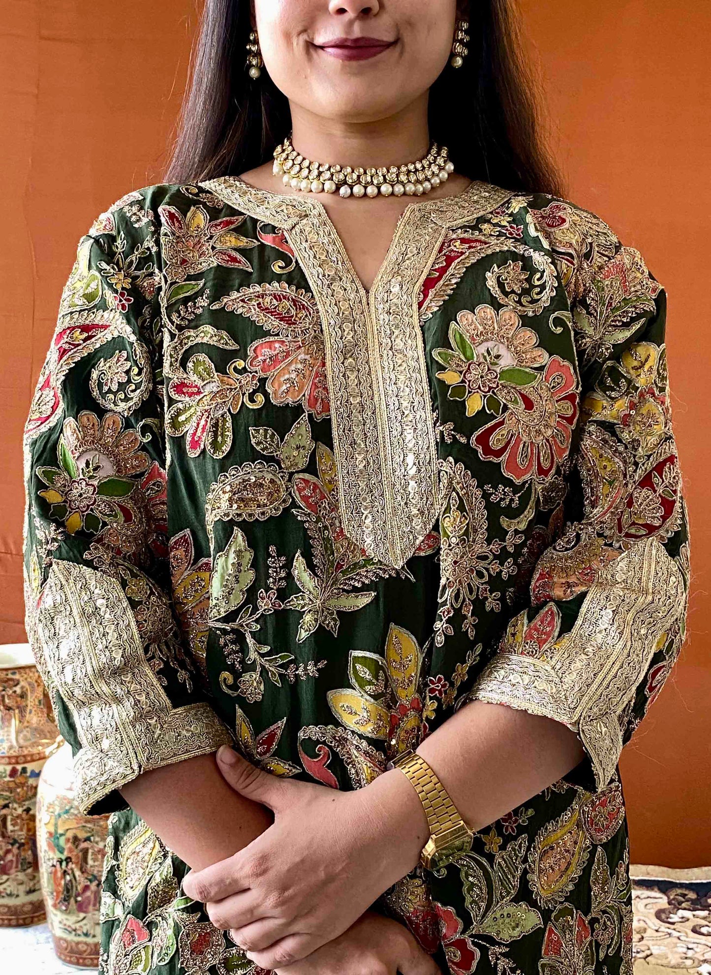 Ziva - Green Floral Kurti Set with Dupatta