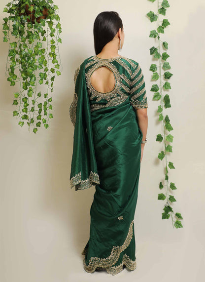 Green Pearl Handwork Saree