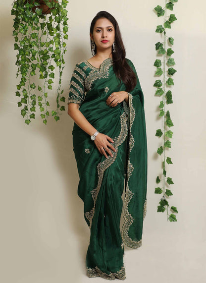 Green Pearl Handwork Saree