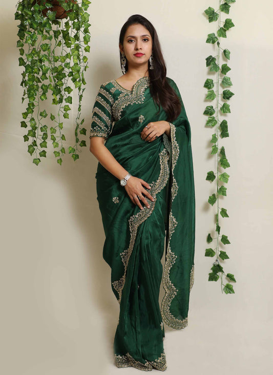 Green Pearl Handwork Saree