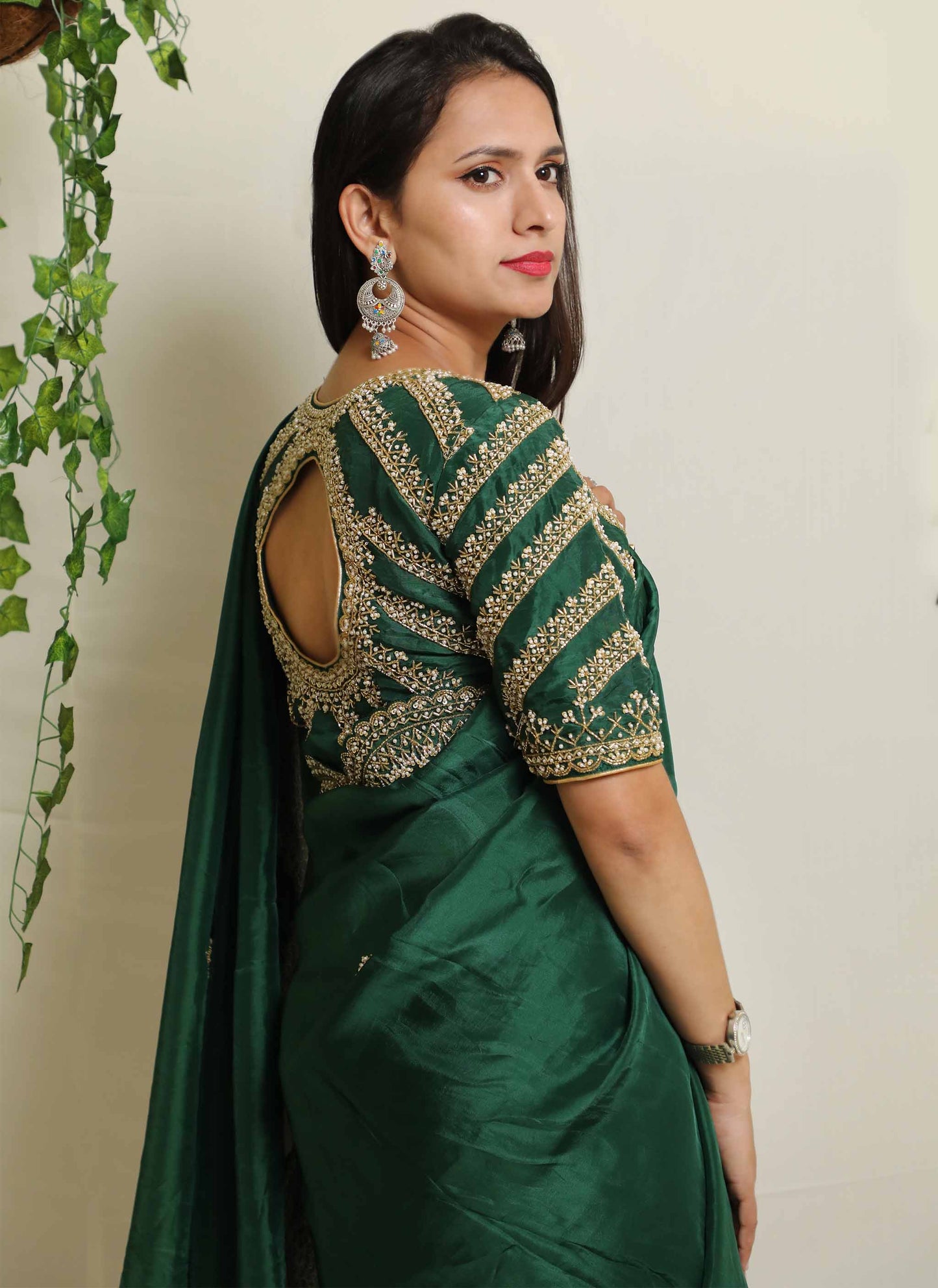 Green Pearl Handwork Saree