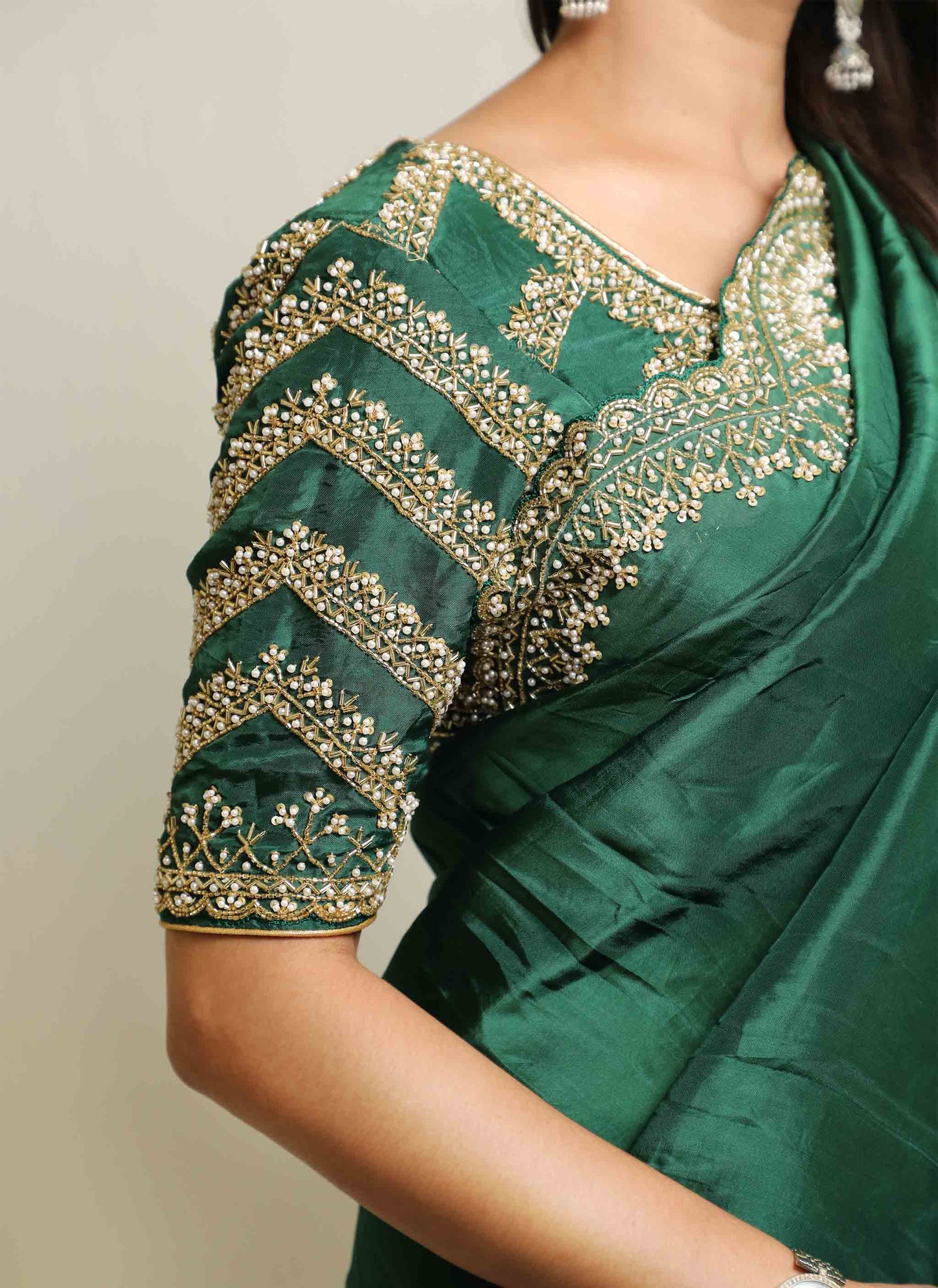 Green Pearl Handwork Saree