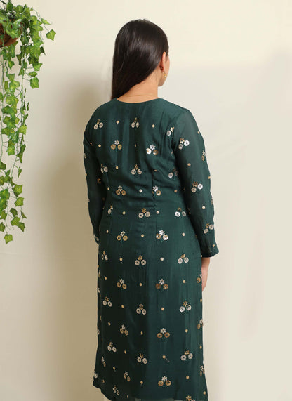 Green Sequin Chinon Crepe Kurti