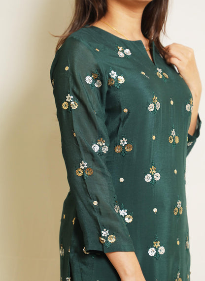 Green Sequin Chinon Crepe Kurti