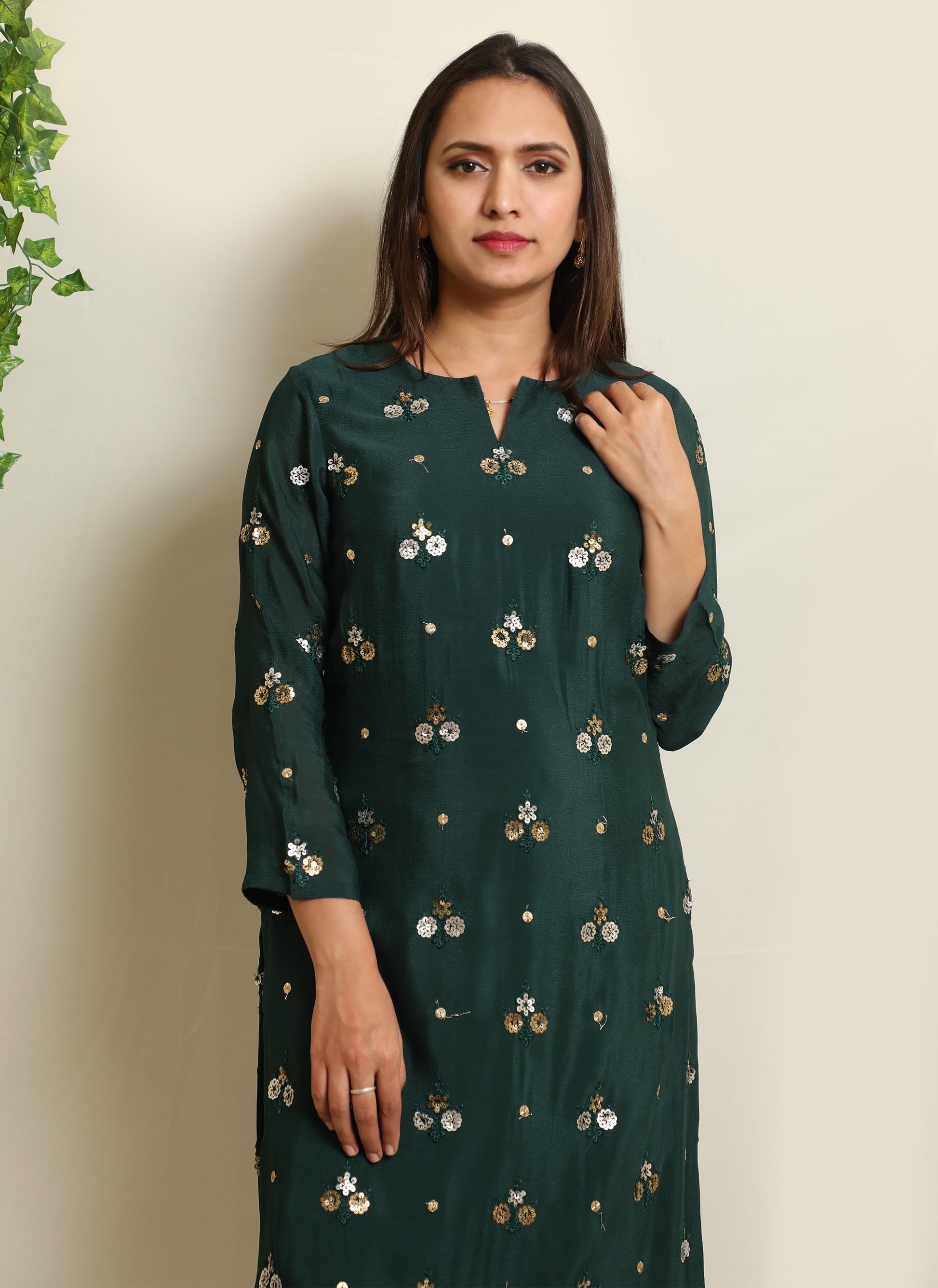 Green Sequin Chinon Crepe Kurti