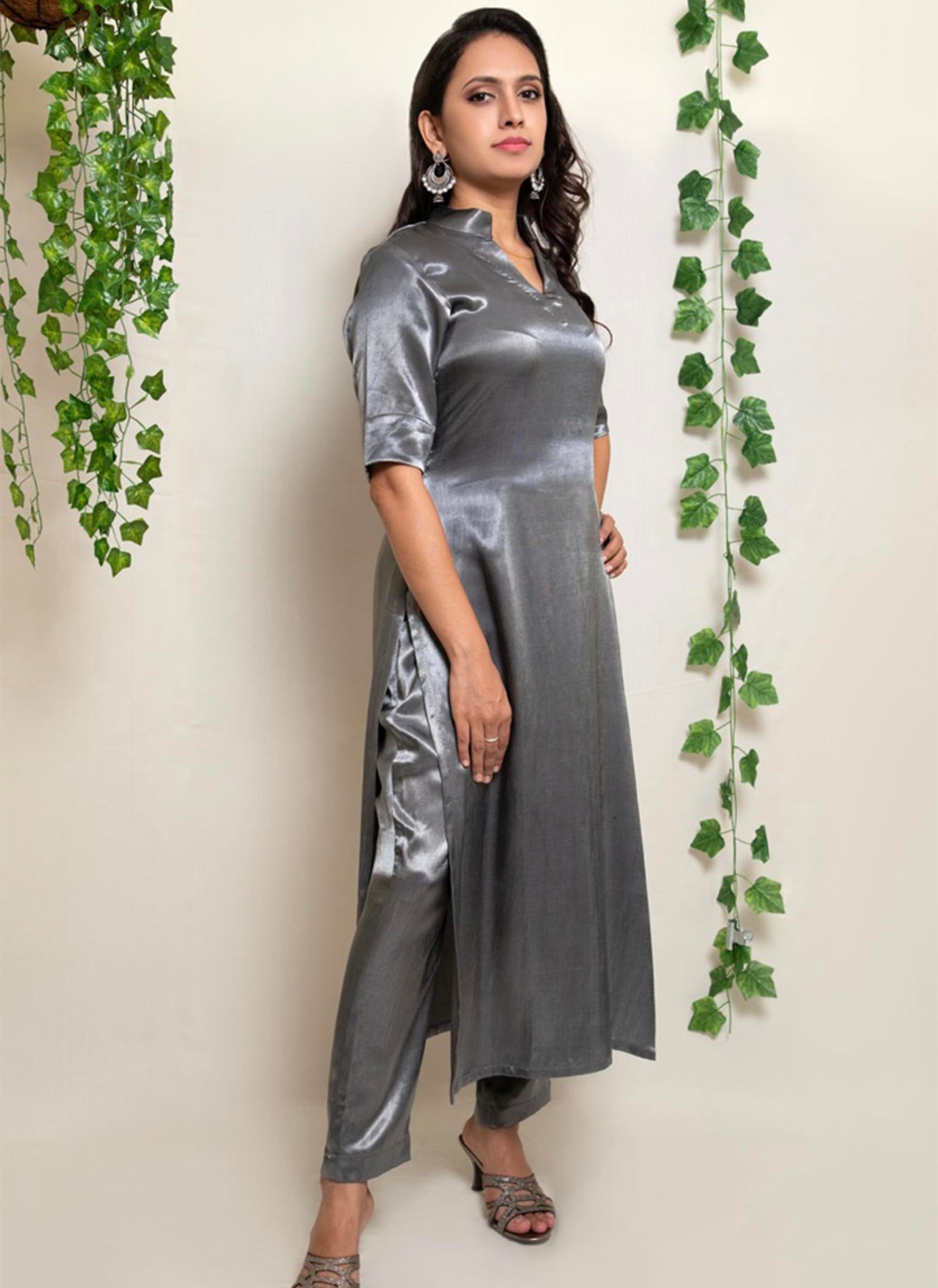 Grey Gaji Silk Co-ord Set