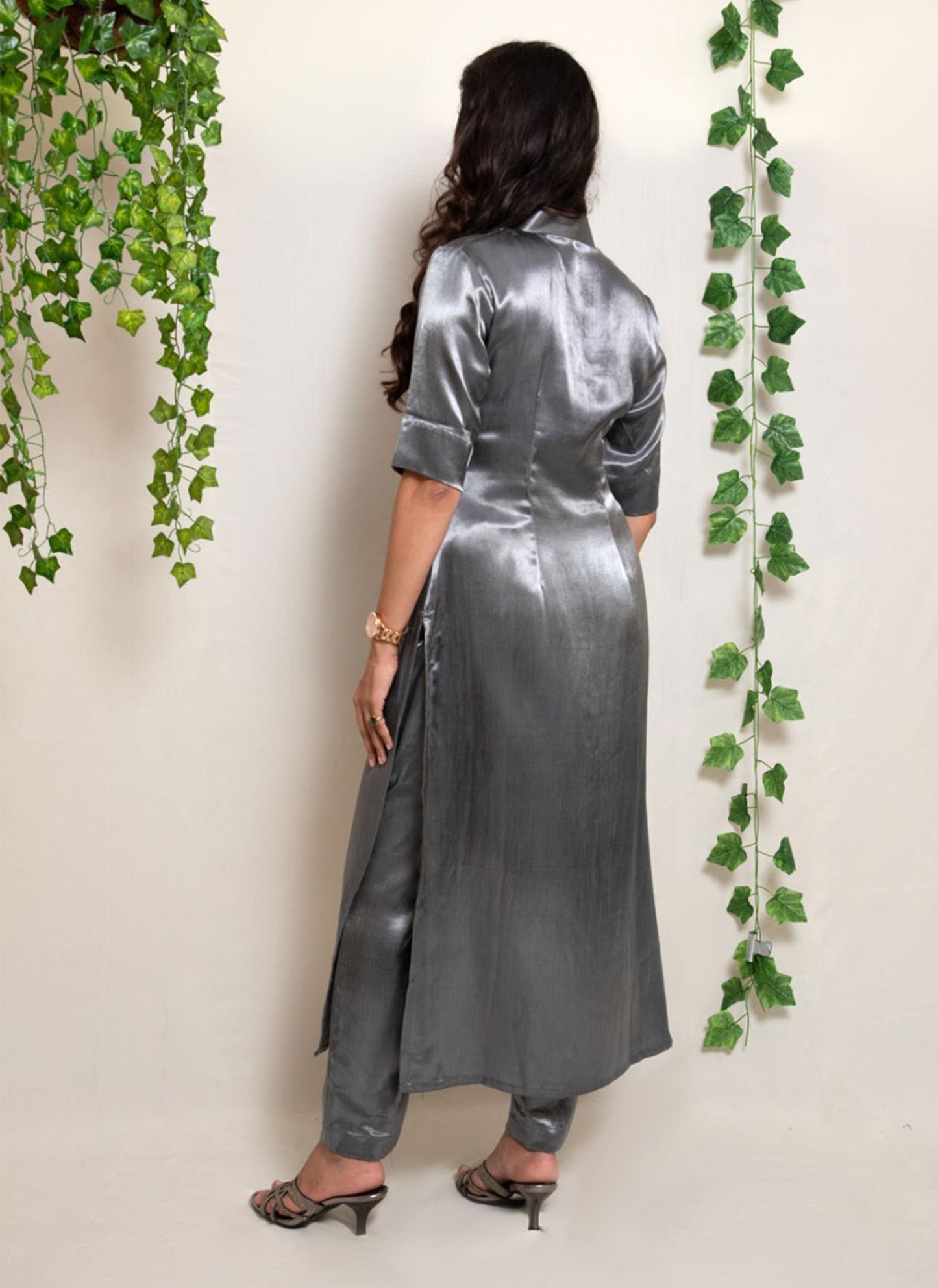 Grey Gaji Silk Co-ord Set