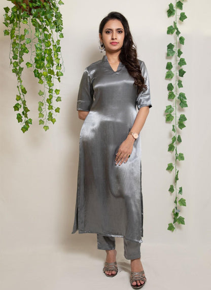 Grey Gaji Silk Co-ord Set