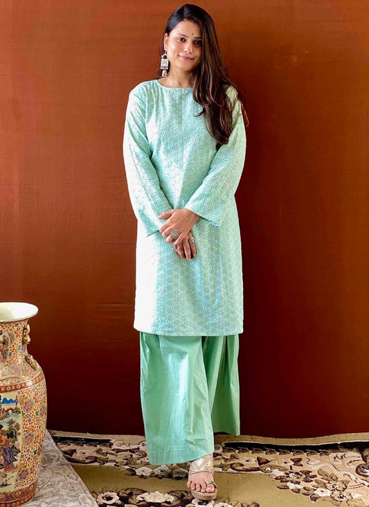 Saumya - Light Green Cotton Chikankari Kurta for Women