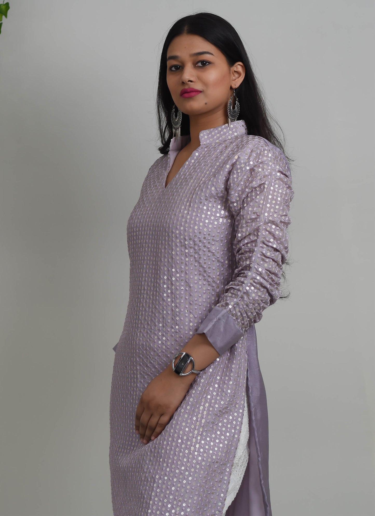 Lilac Embroidered Upada Silk Kurti