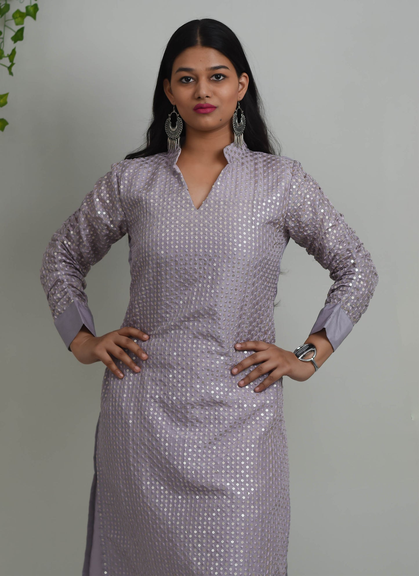 Lilac Embroidered Upada Silk Kurti