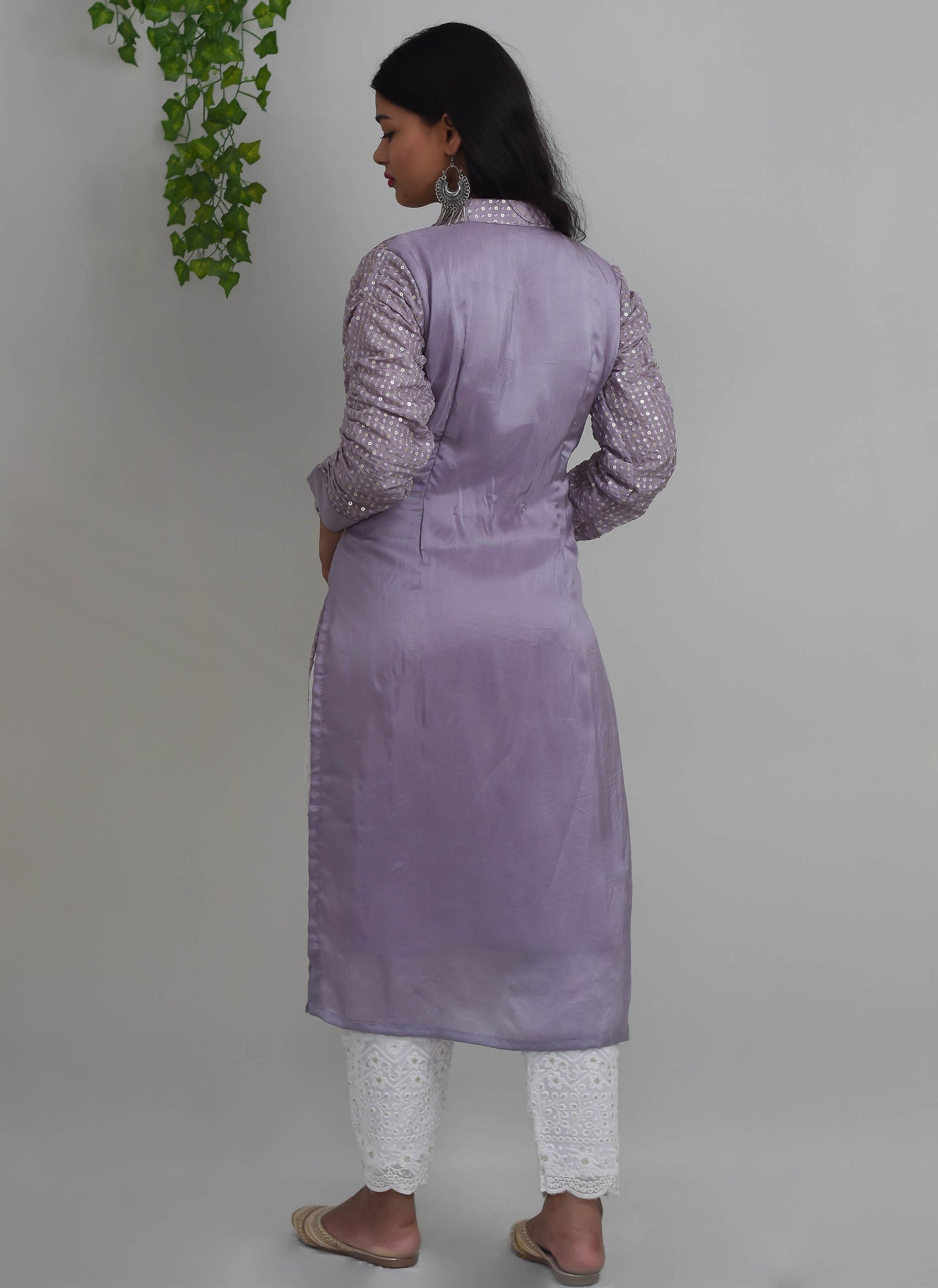 Lilac Embroidered Upada Silk Kurti