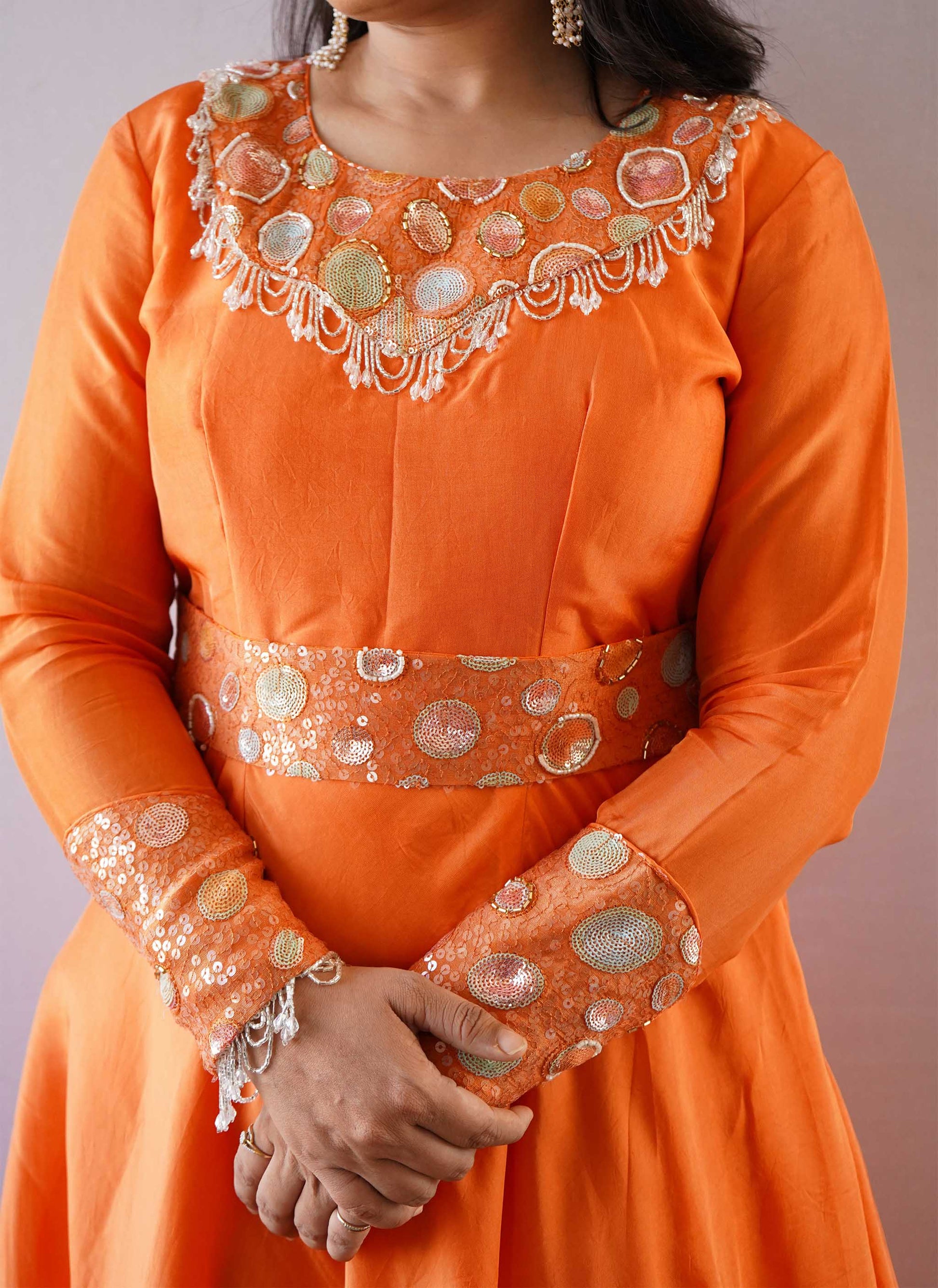 Orange Upada Silk Gown with Pink Dupatta | Anvi Ethnics