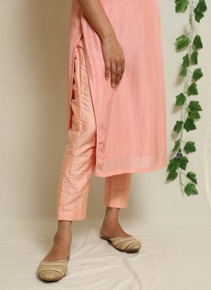 Peach Upada Silk Handwork Kurta Set