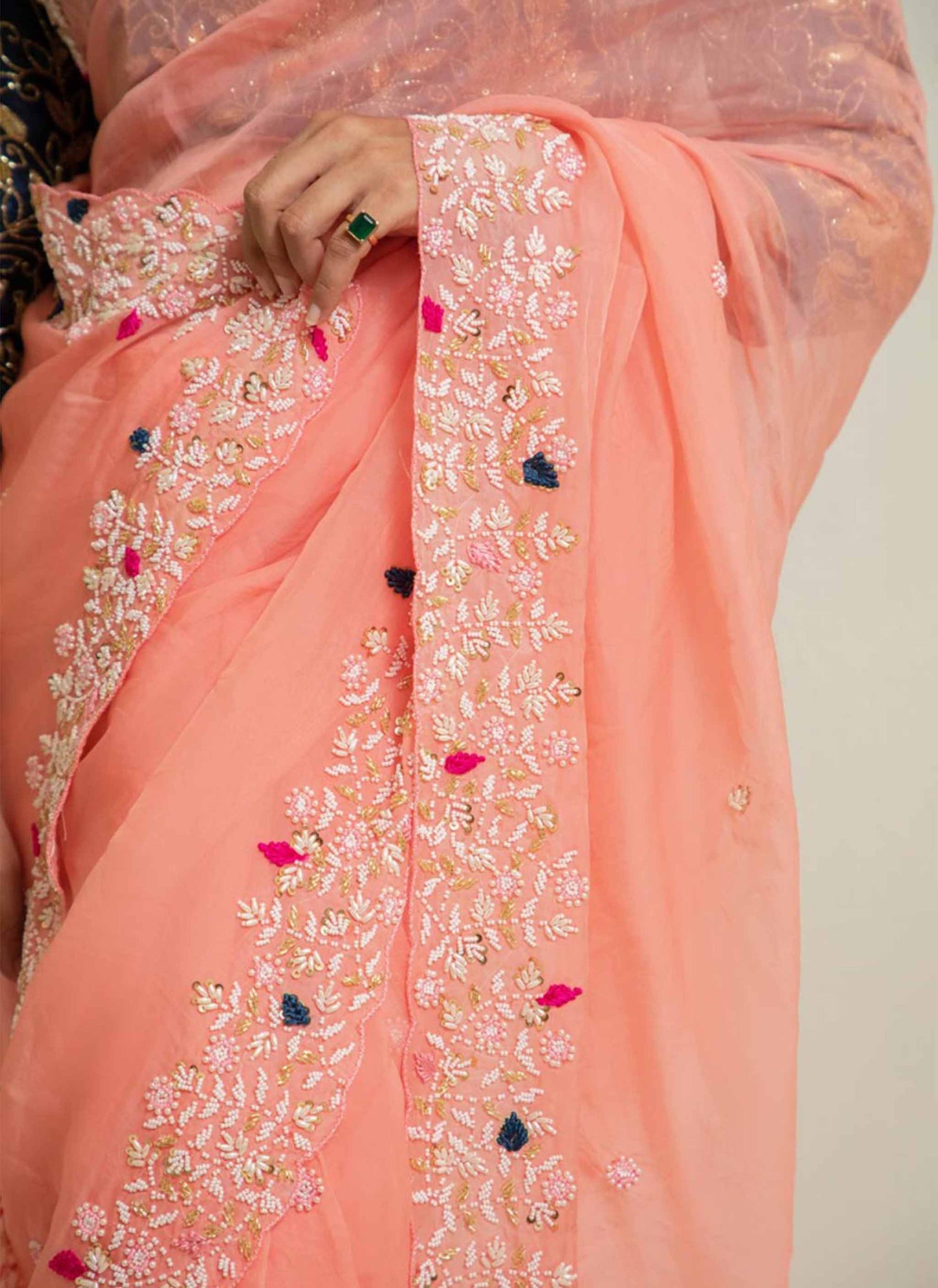 Peach Pearl Handwork Saree