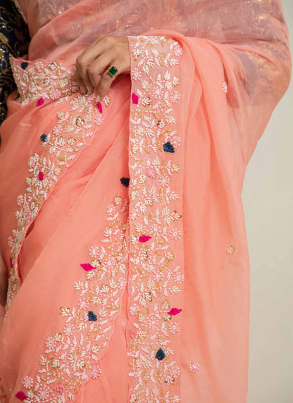 Peach Pearl Handwork Saree