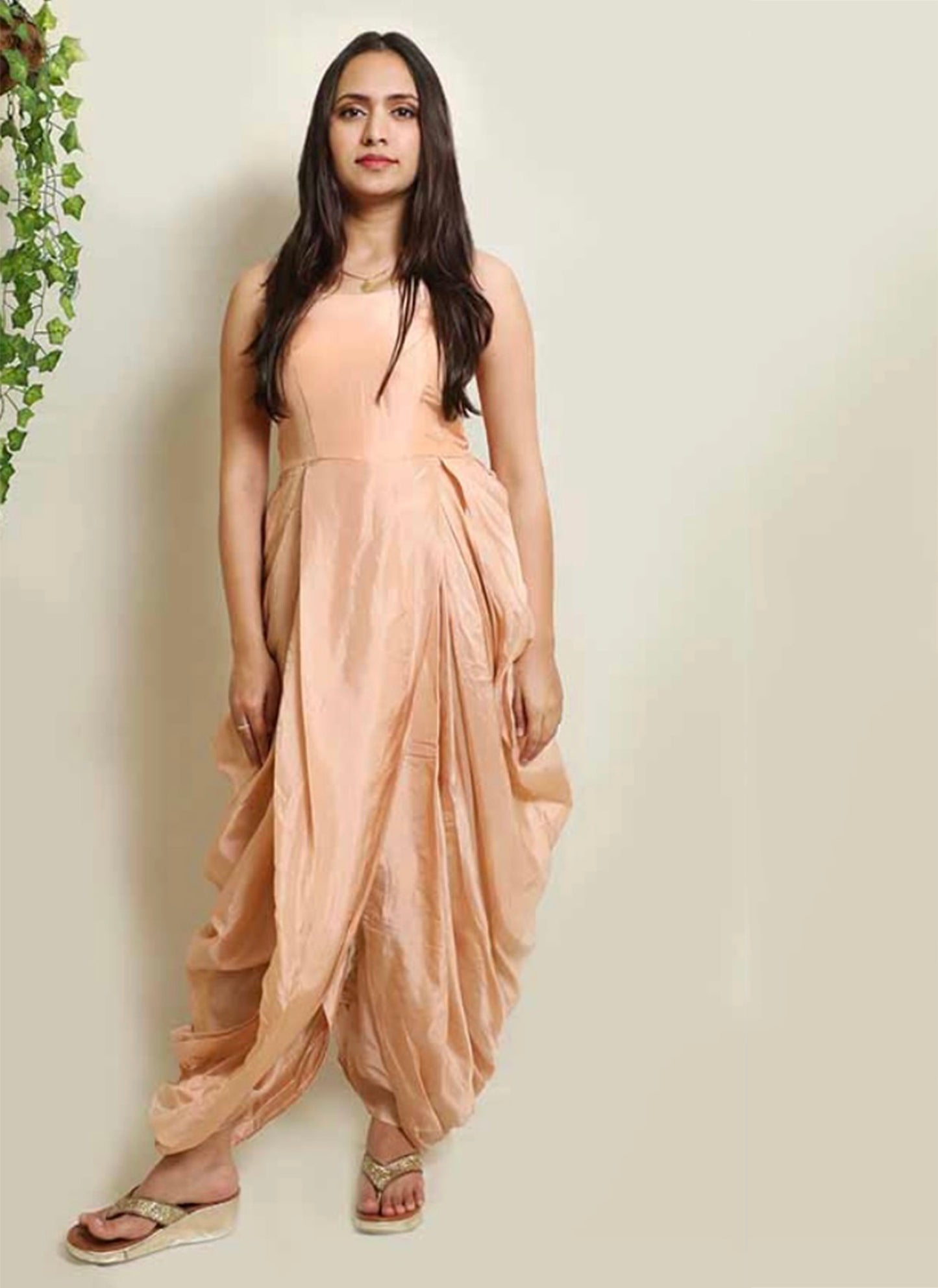 Peach Upada Silk Dhoti Set