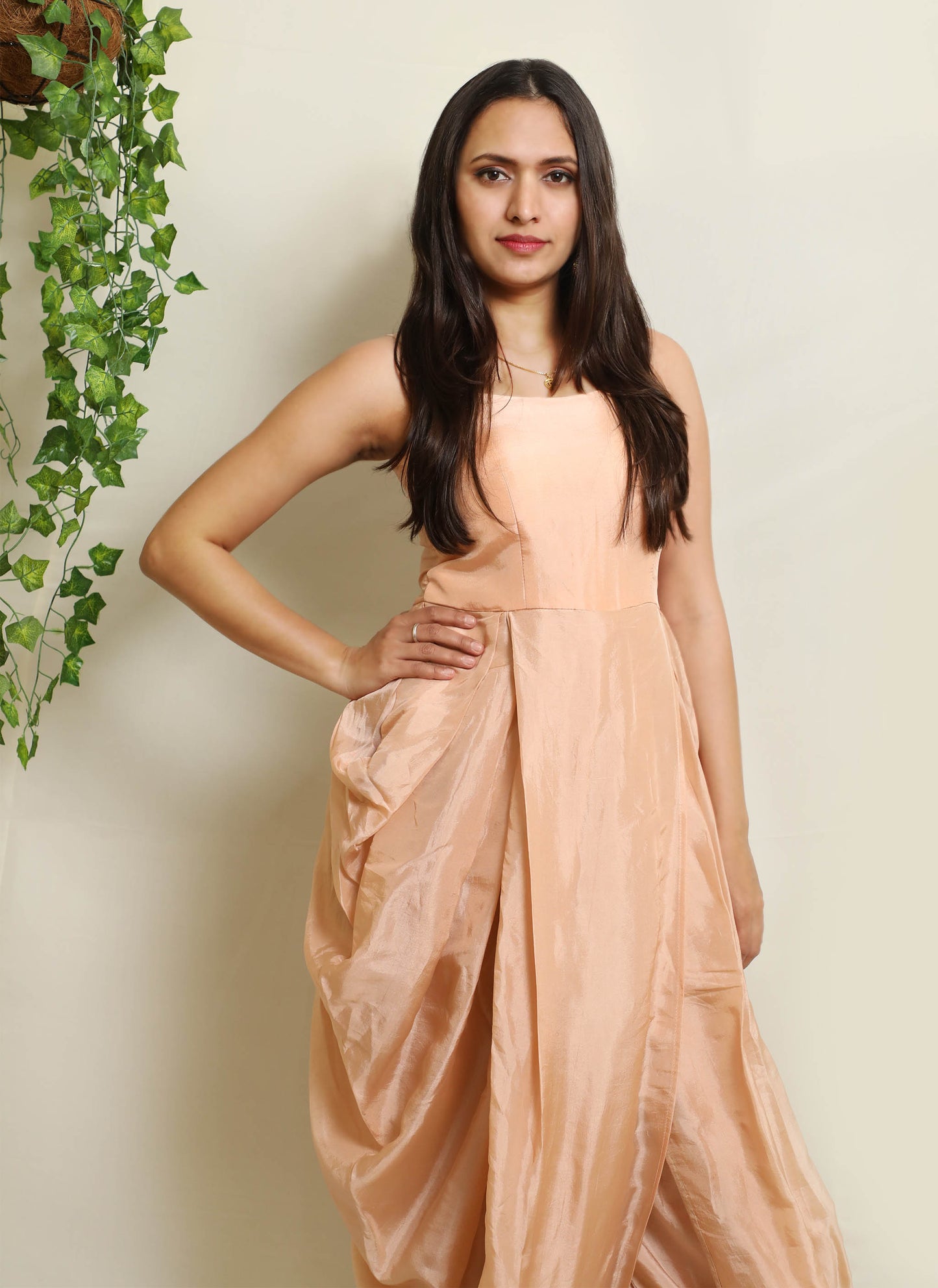 Peach Upada Silk Dhoti Set