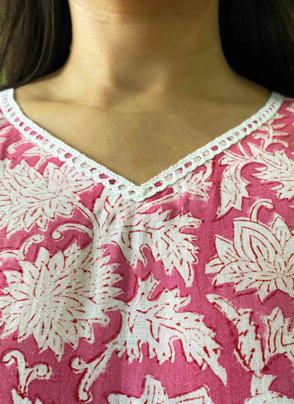 Pink Handblock Cotton Kurti