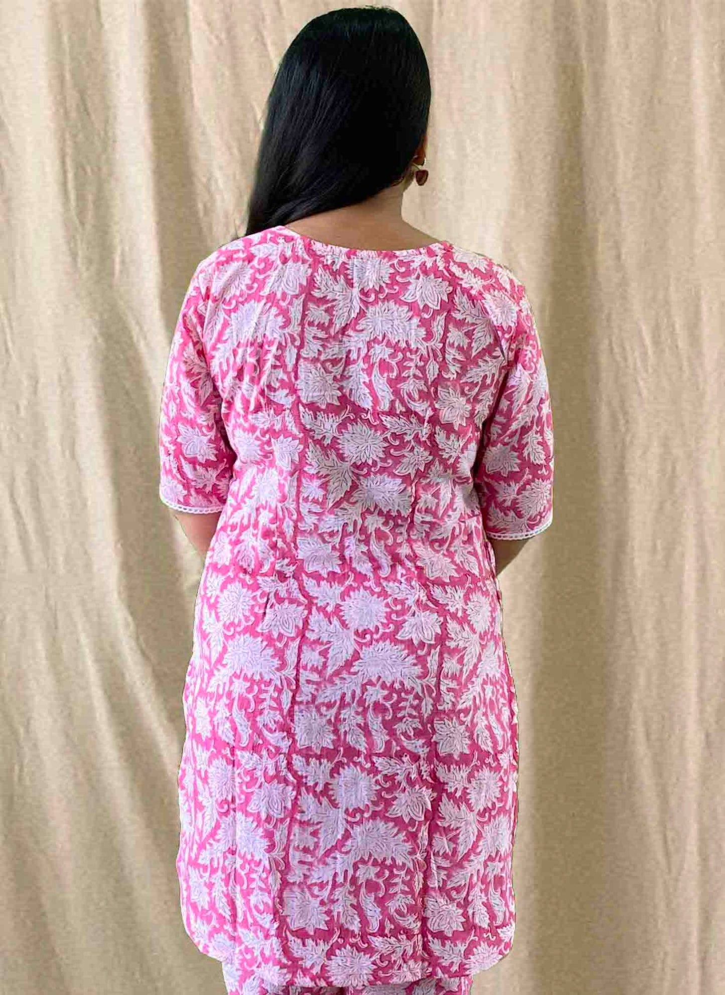 Pink Handblock Cotton Kurti