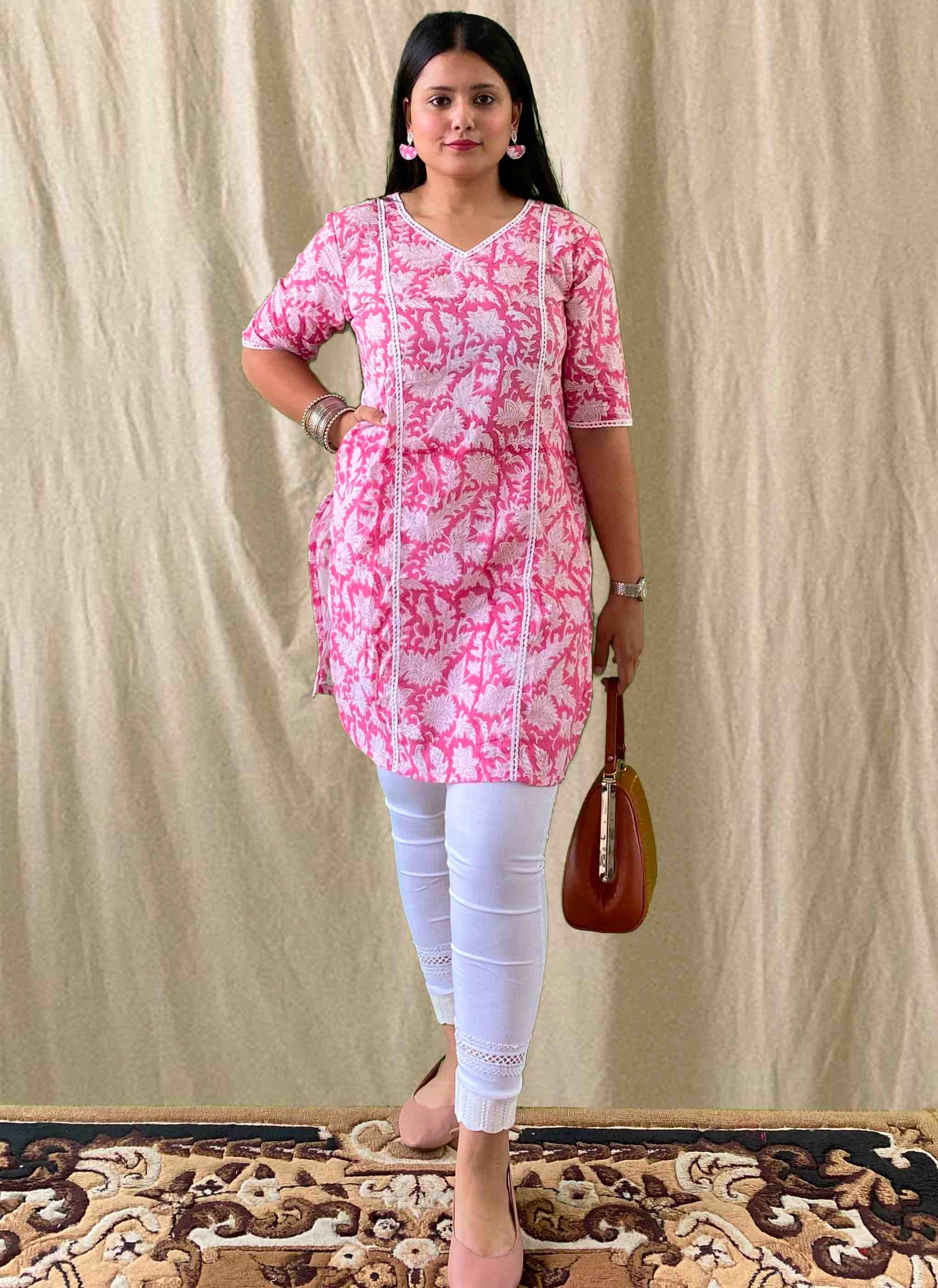 Pink Handblock Cotton Kurti