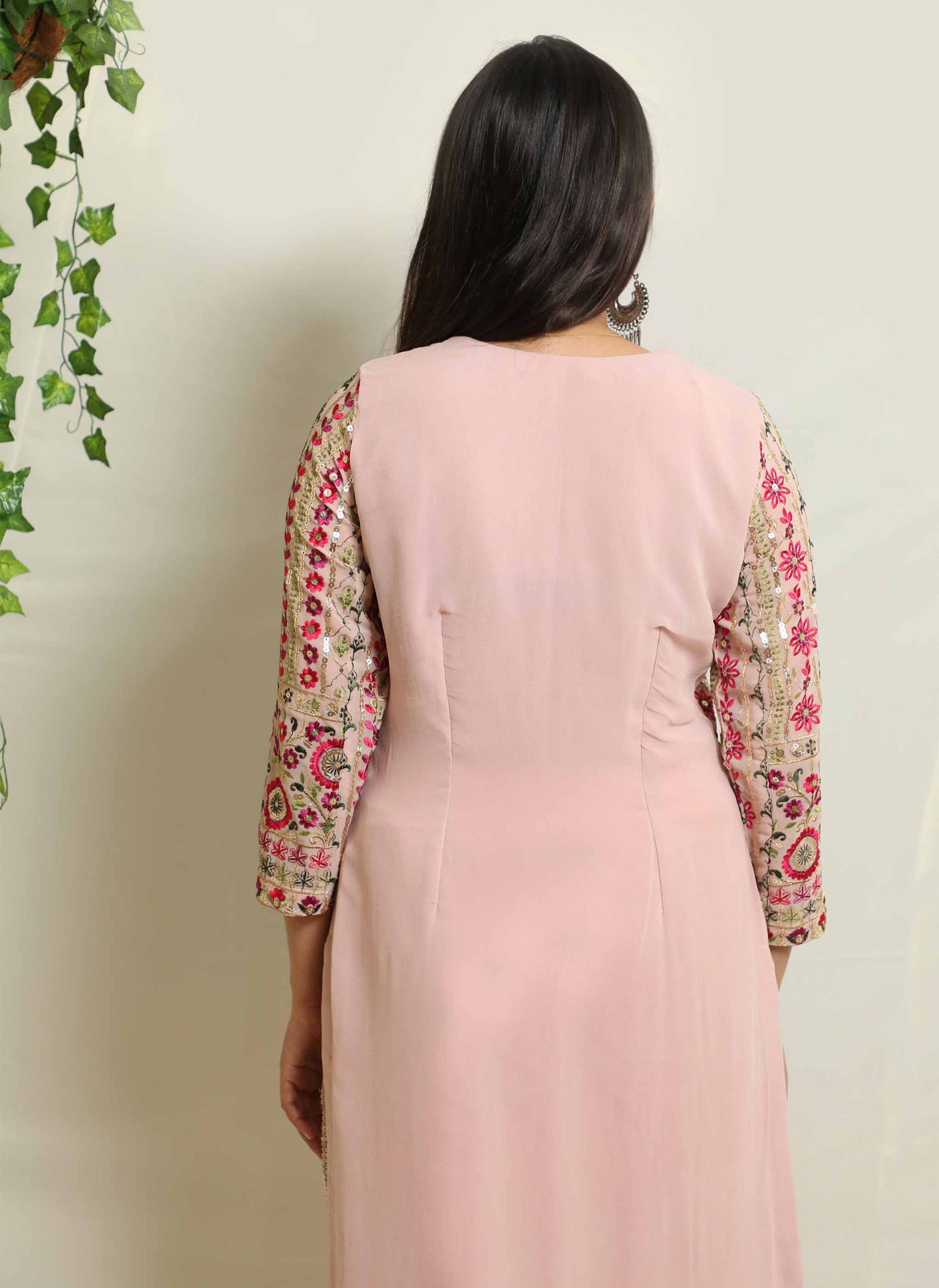 Pink Embroidered Poly Georgette Kurti