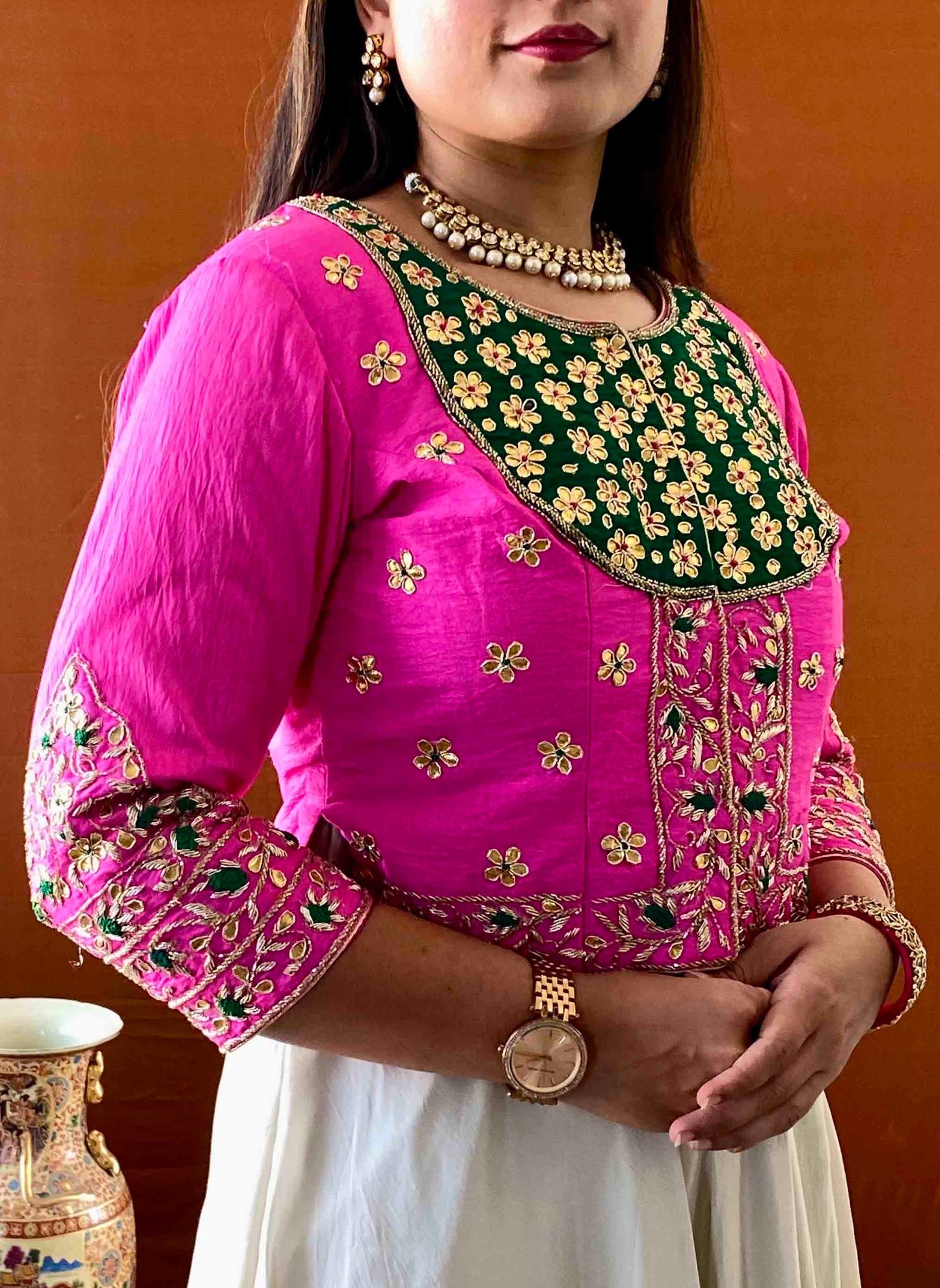 Ziva - Pink Raw Silk Gota Handwork Blouse