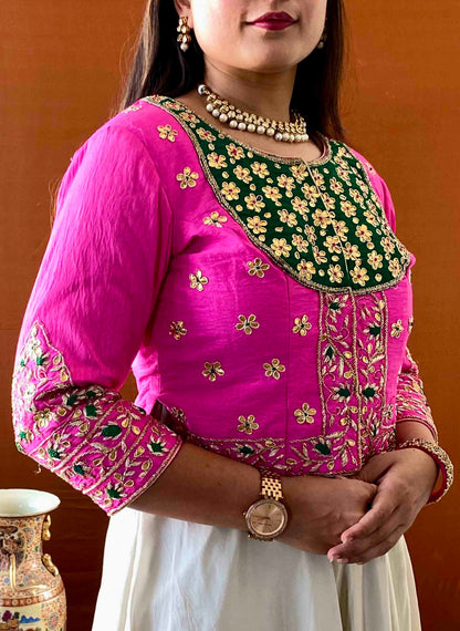 Ziva - Pink Raw Silk Gota Handwork Blouse
